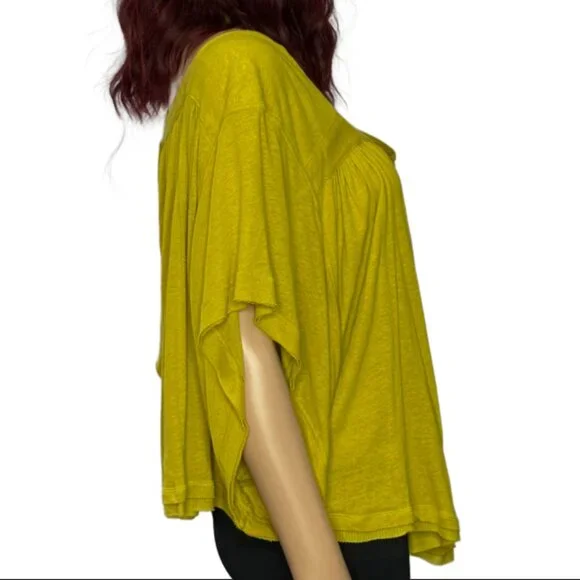 🆕Free People Sunsetter Linen Blend Top Color Golden Meadow  Sz L - Picture 7 of 15